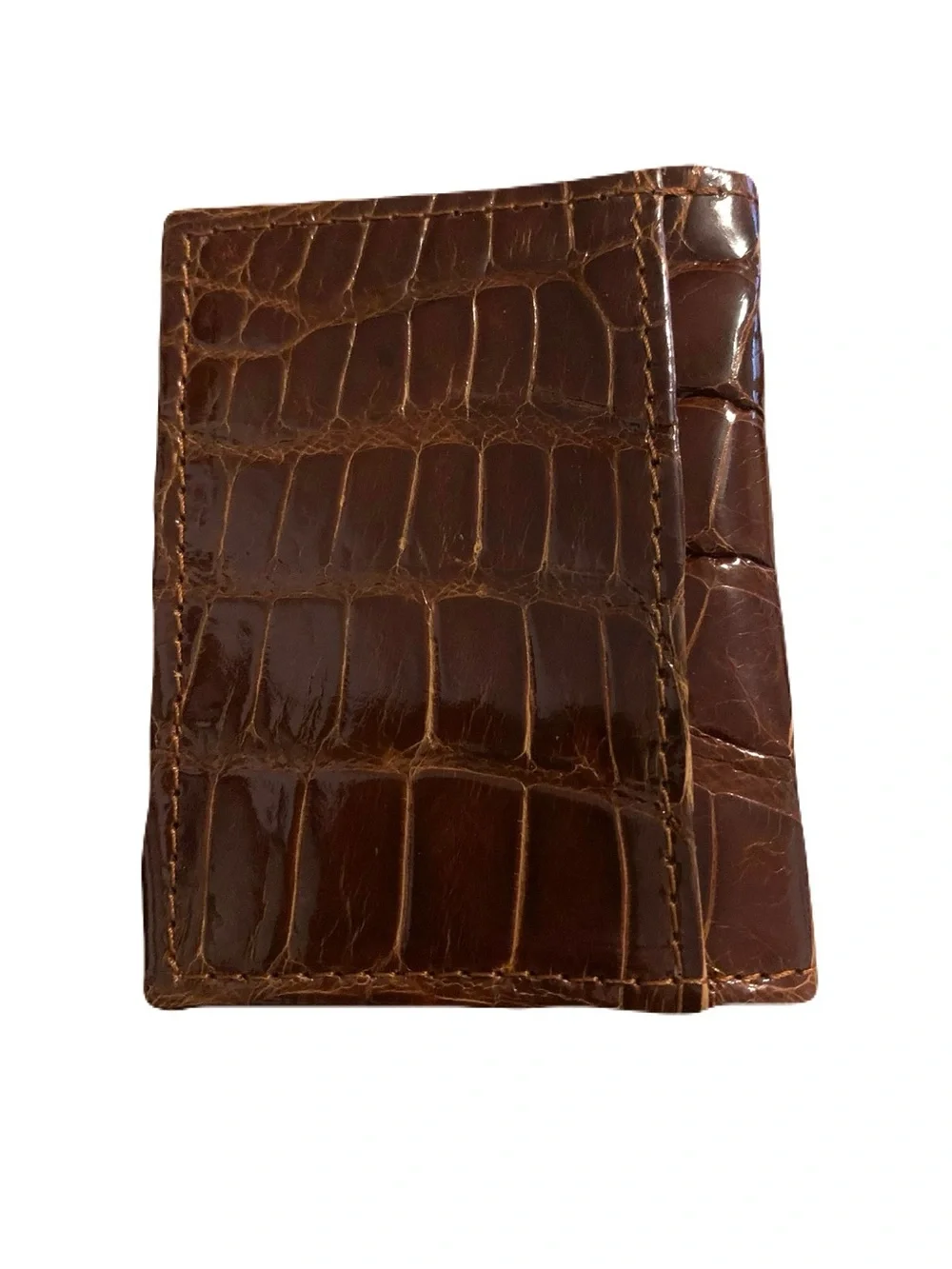 Men’s Shiny Glazed Warm Brown Genuine Alligator ID Card Case Holder Exotic